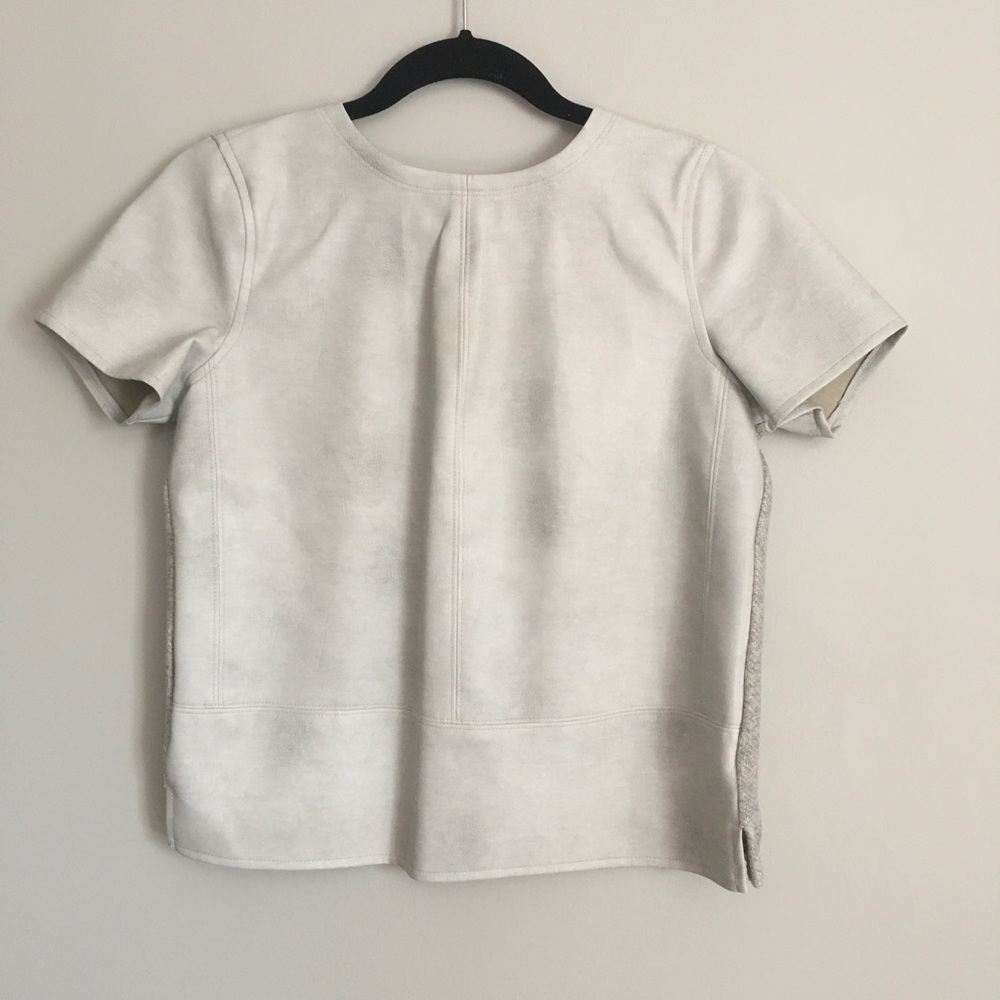 Ann Taylor LOFT Grey faux leather blouse petite S